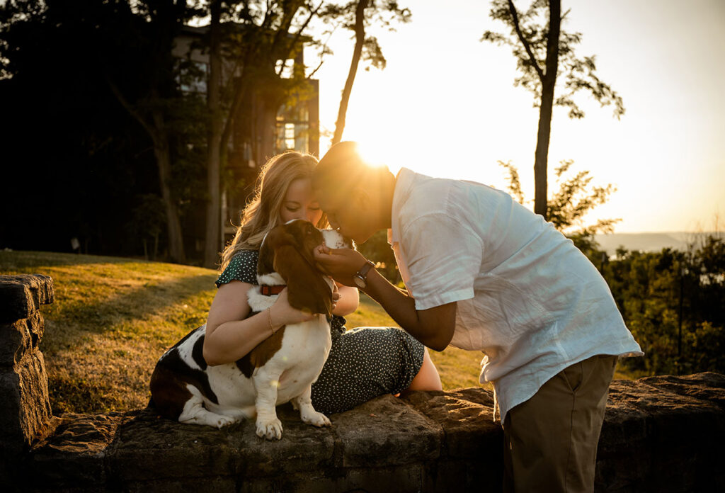 Couple with dog at Emerald Park during Sunset in Mount Washington.