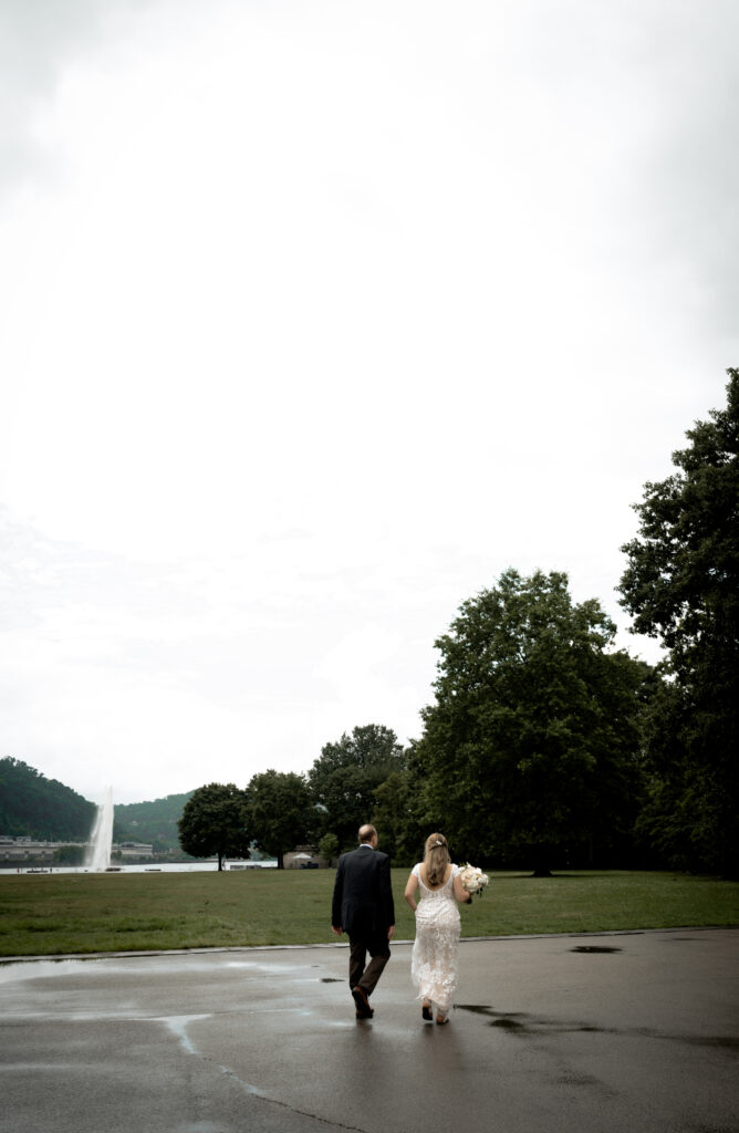 Bride and Groom Walk at the Point State Park