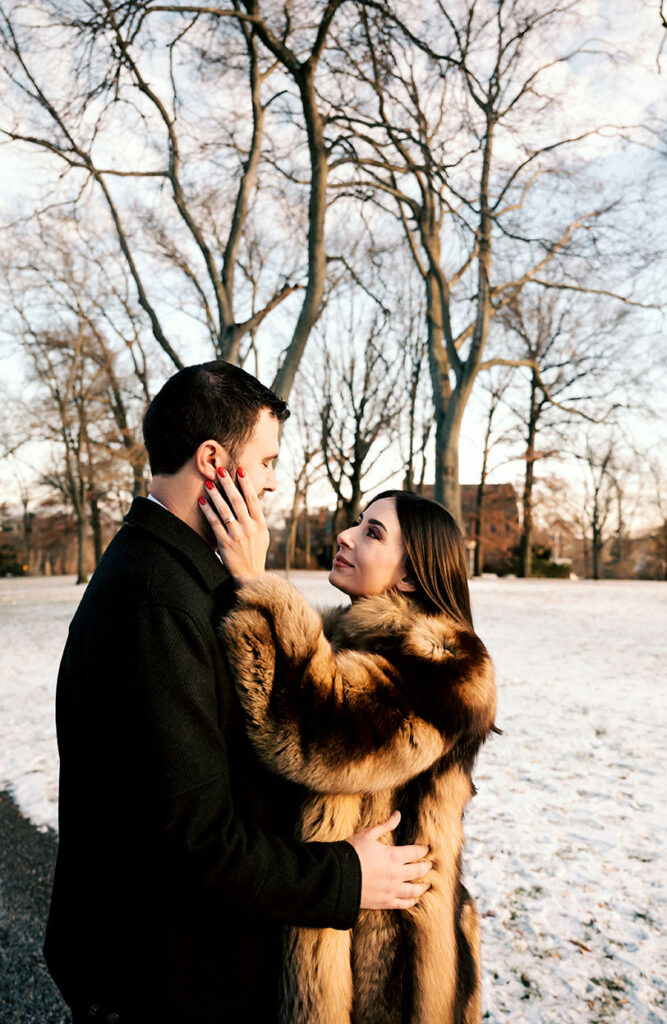 Couple Looking at each other at Highland Park in Pittsburgh