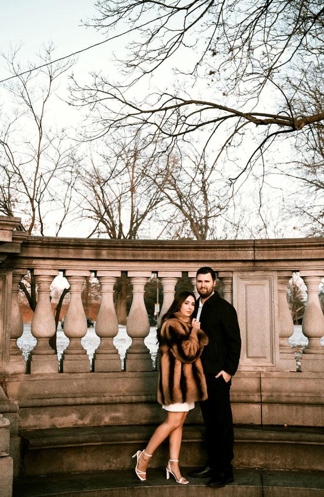 Couple Looking during their engagement in Pittsburgh's Highland Park