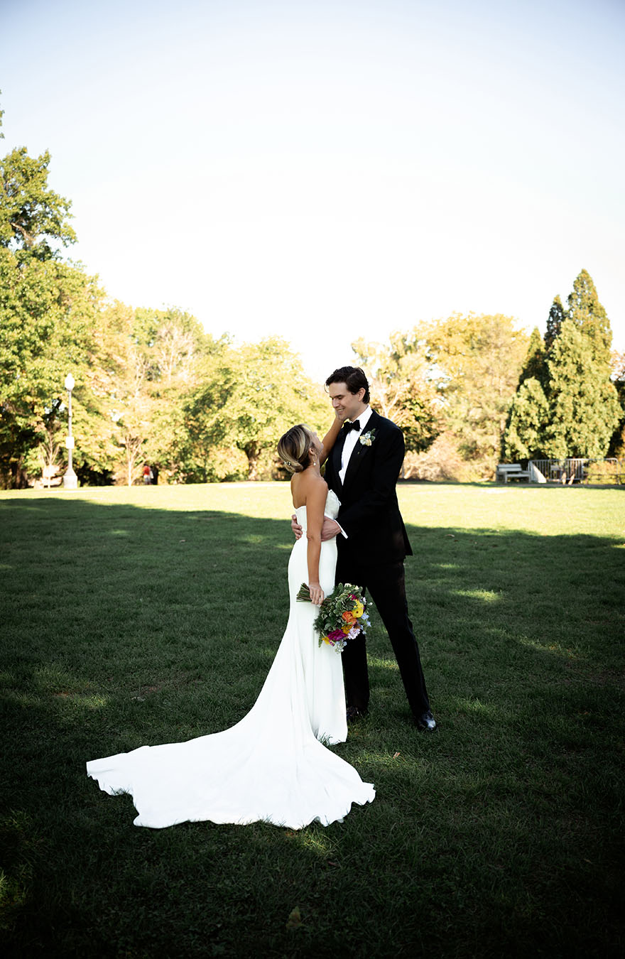 Bride and Groom Hugging at Mellon Park Wedding