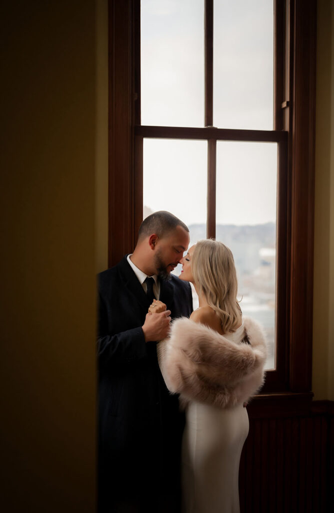 Groom Looking at Bride at Duquesne incline Wedding