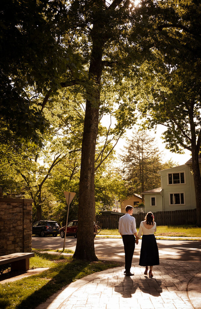 Couple Walking at Frick Park During their Engagement in Pittsburgh