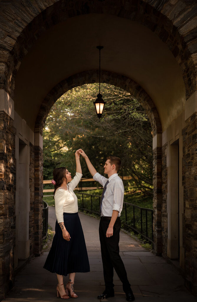 Engaged couple at Frick Park