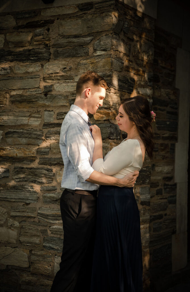 Couple Embracing each other at Frick Park Engagement Session