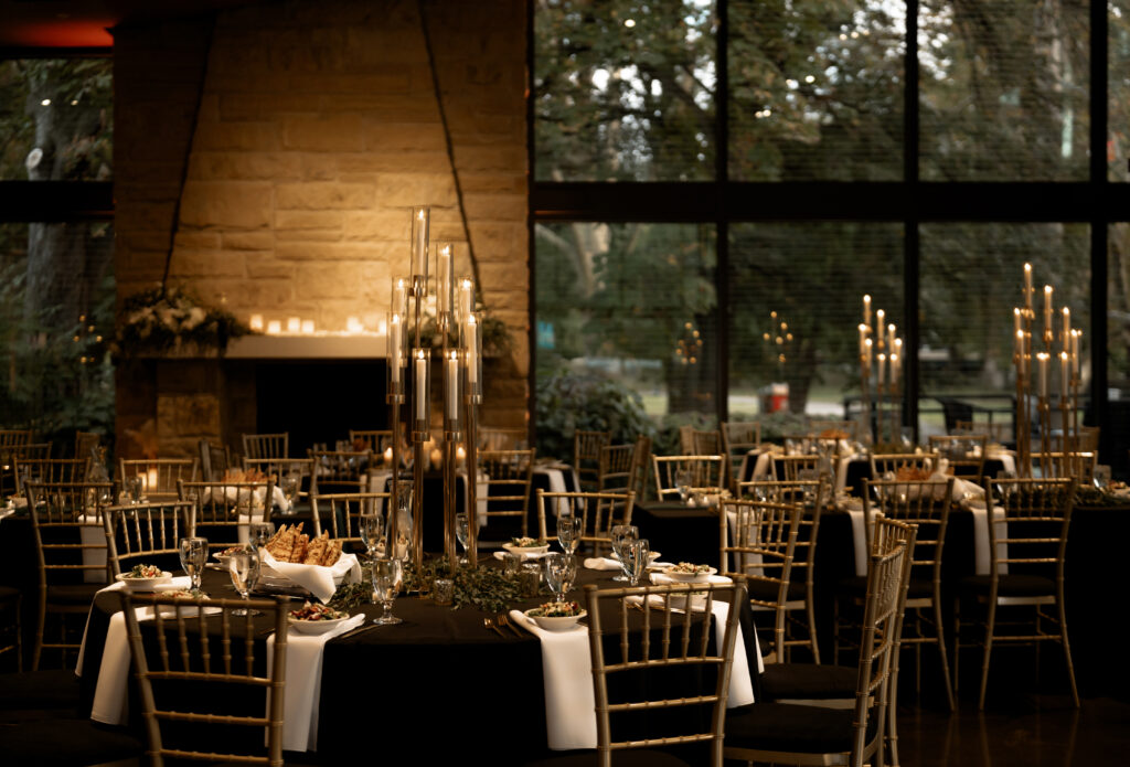 National Aviary table with candle lights all over the reception. 