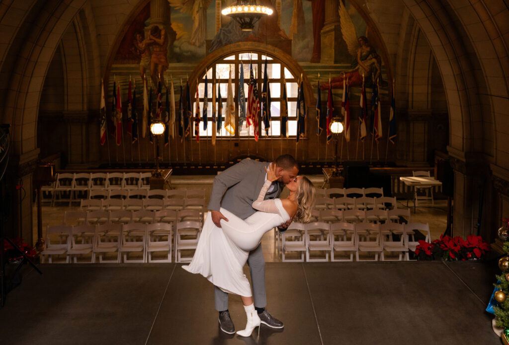 Couple in front of the Allegheny Courthouse after their Elopement in Downtown Pittsburgh