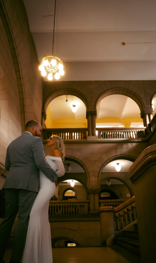 Couple looking at each other after their wedding at the Allegheny Courthouse