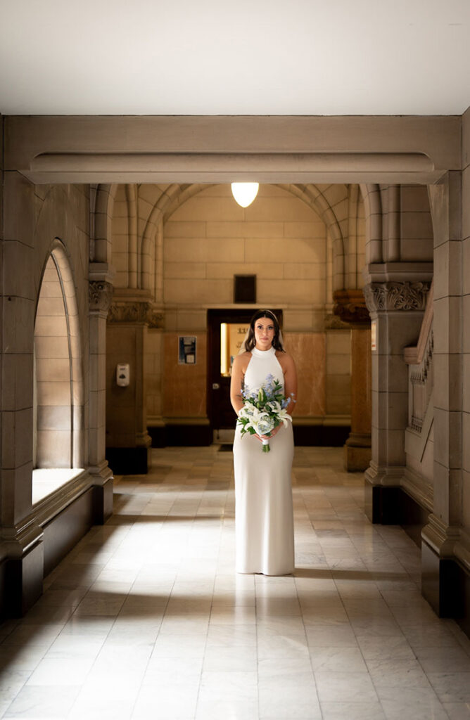 Bride standing at the Allegheny Courthouse