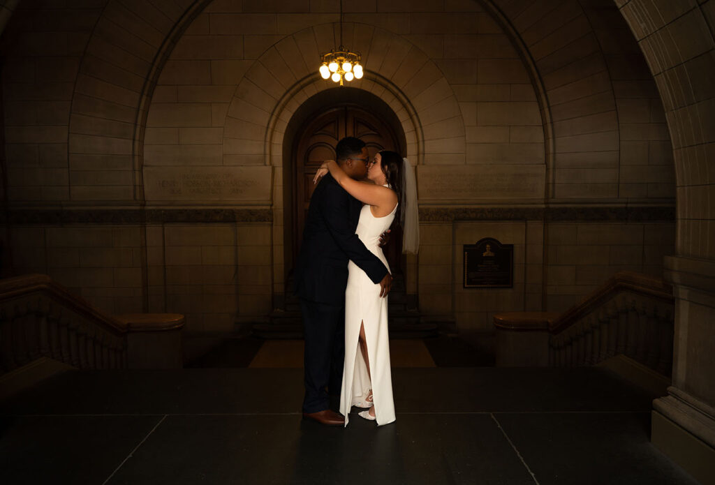 Couple in front of the Allegheny Courthouse after their Elopement in Downtown Pittsburgh