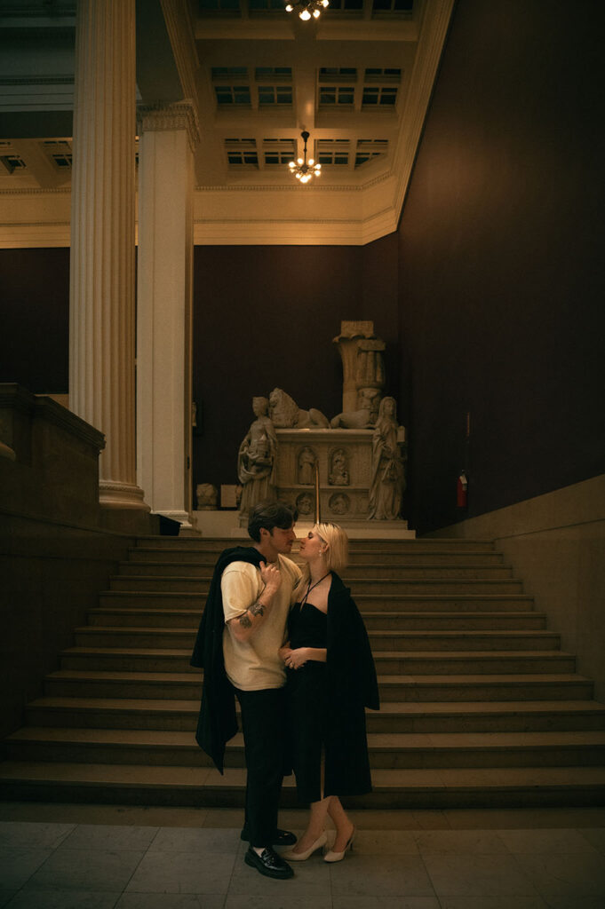 Couple engagement at Hall of Architecture in Carnegie Museum of Art in Pittsburgh