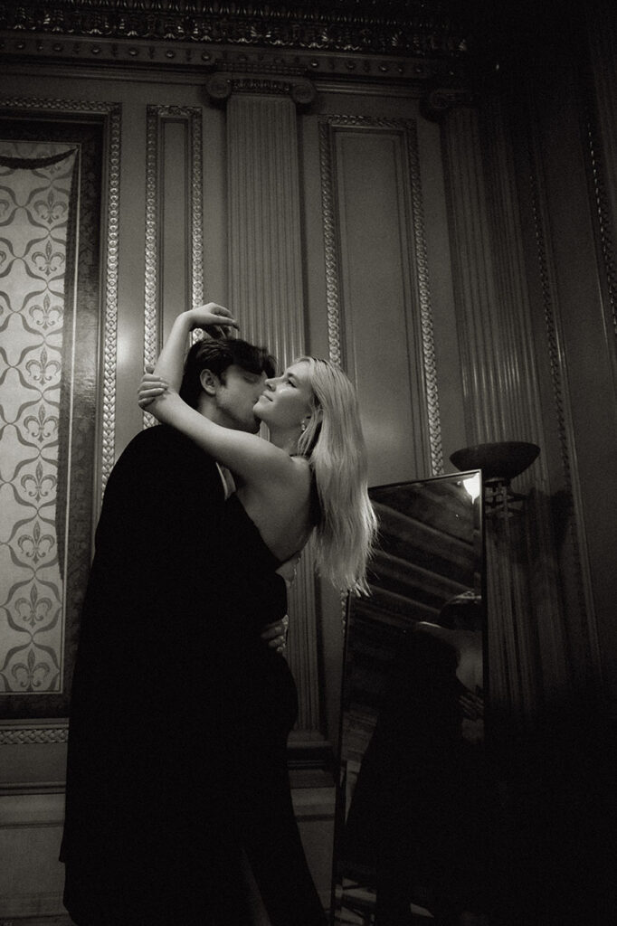 Couple embracing each other at the Founders Room at Carnegie Museum of Art