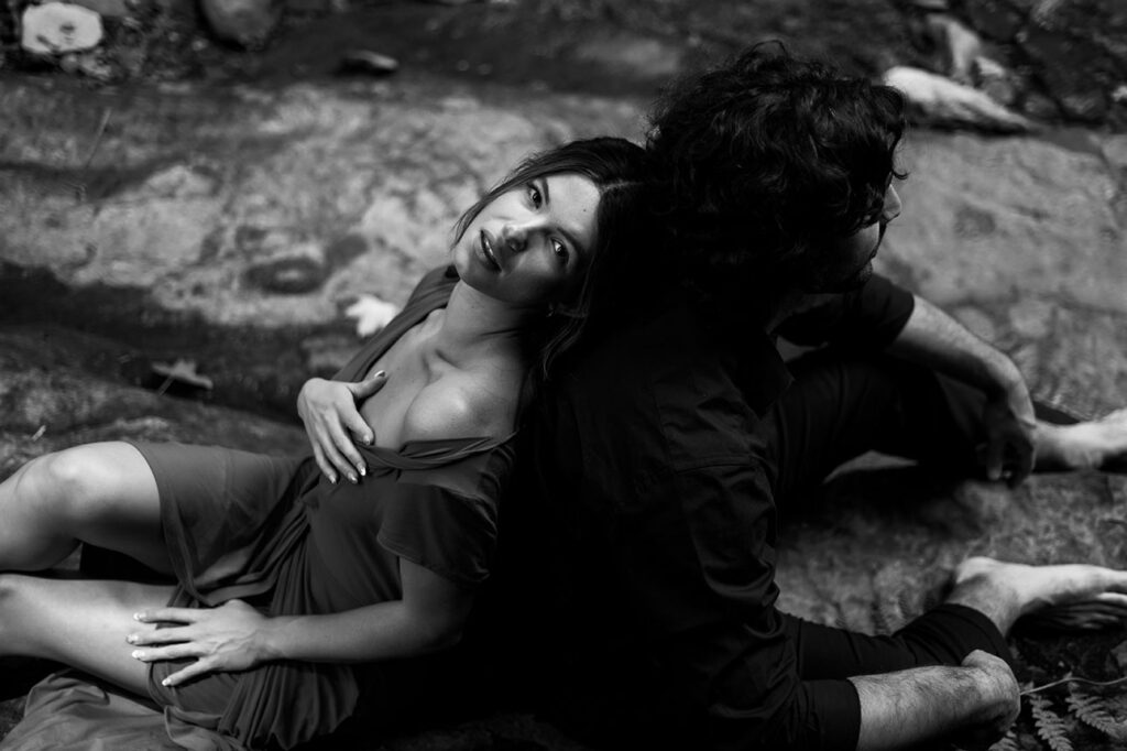 BW Couple sitting at Fall Run Park in Pittsburgh