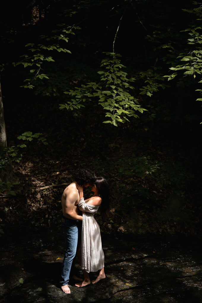 Couple embrace each other at Fall Run Park in Pittsburgh