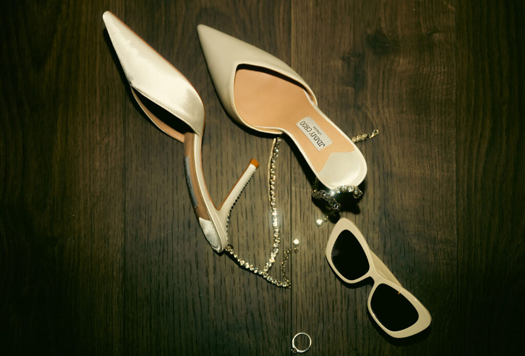 White Bridal Shoes with Sunglasses