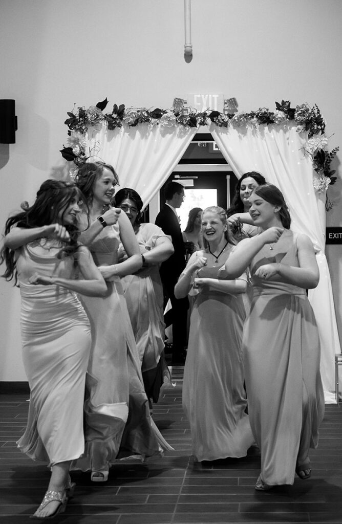 Bridesmaids make grand entrance