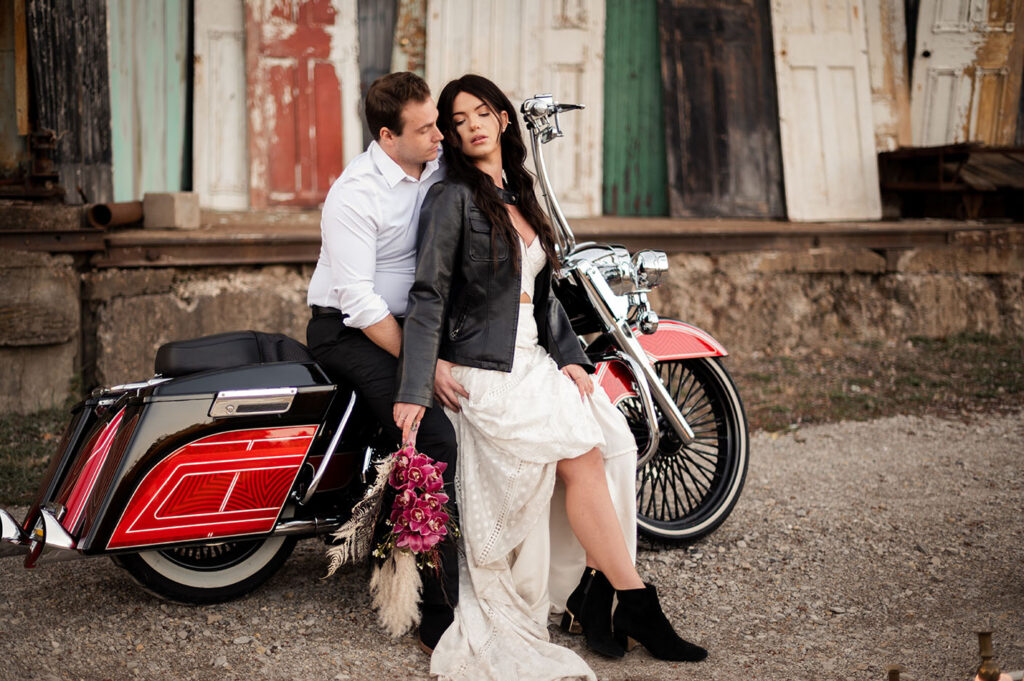 Couple outside their bridal shower