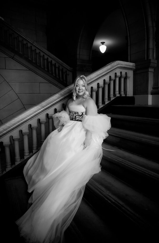 BW Sitting at Allegheny County Court House in Downtown Pittsburgh