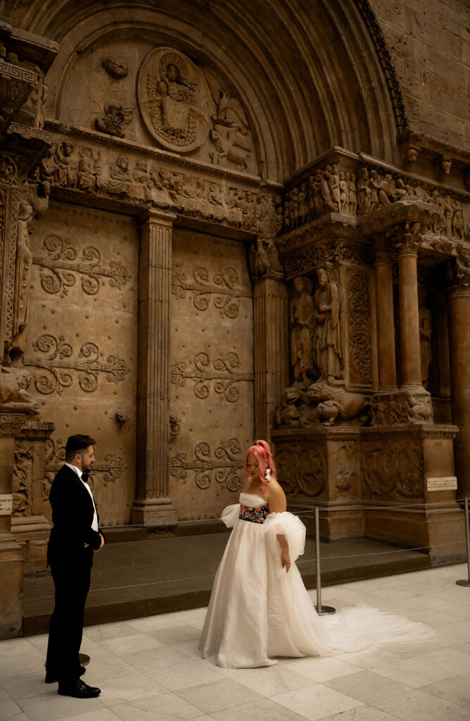 Bride and Groom in Hall of Architecture at Carnegie Museum