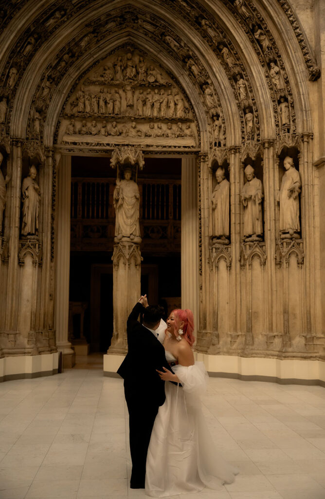 Bride and Groom in Hall of Architecture at Carnegie Museum