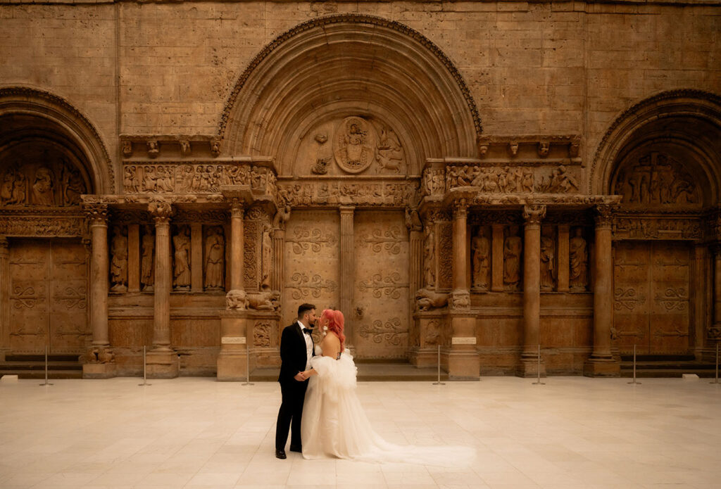 Bride and Groom in Hall of Architecture at Carnegie Museum