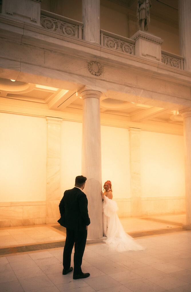 Bride and Groom at Carnegie museum of art Hall of Sculpture