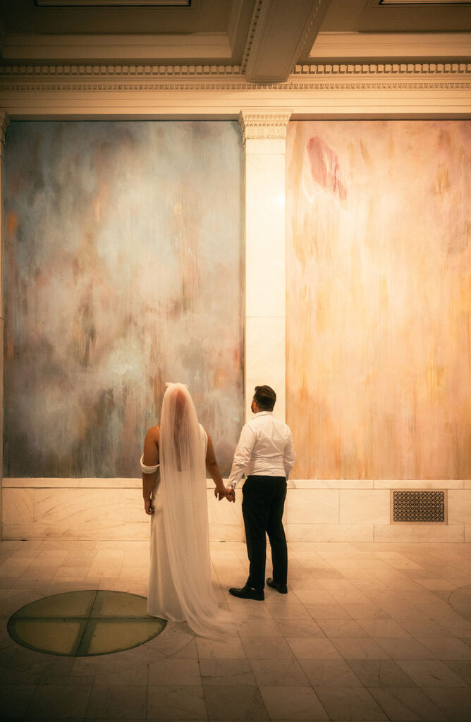 Bride and Groom at Carnegie museum of art Hall of Sculpture