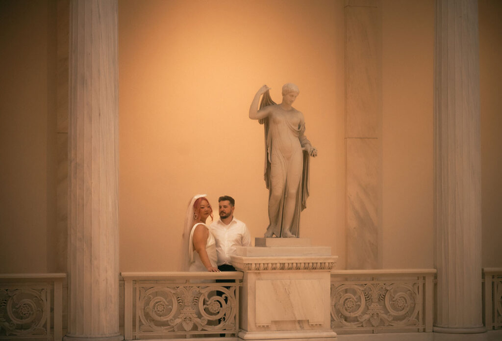 Bride and groom at Carnegie Museum of Art 