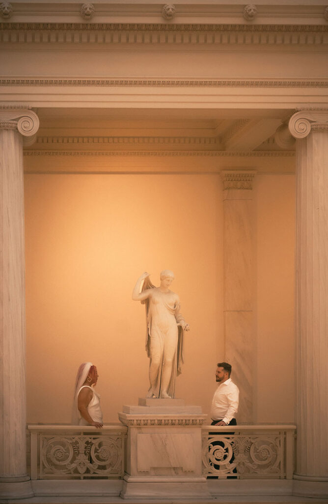 Bride and Groom at Carnegie museum of art Hall of Sculpture