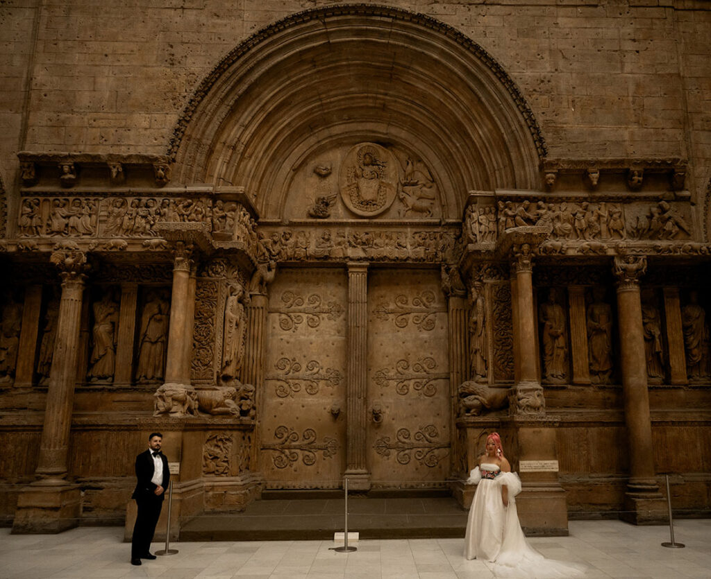 Bride and Groom in Hall of Architecture at Carnegie Museum