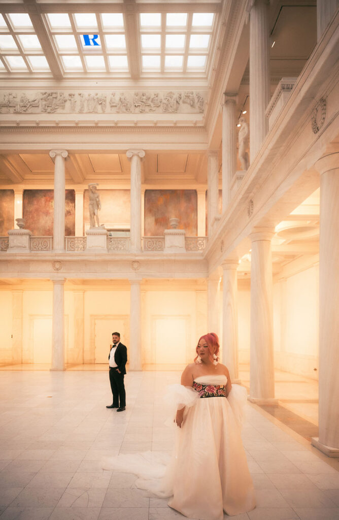 Bride and Groom at Carnegie museum of art Hall of Sculpture