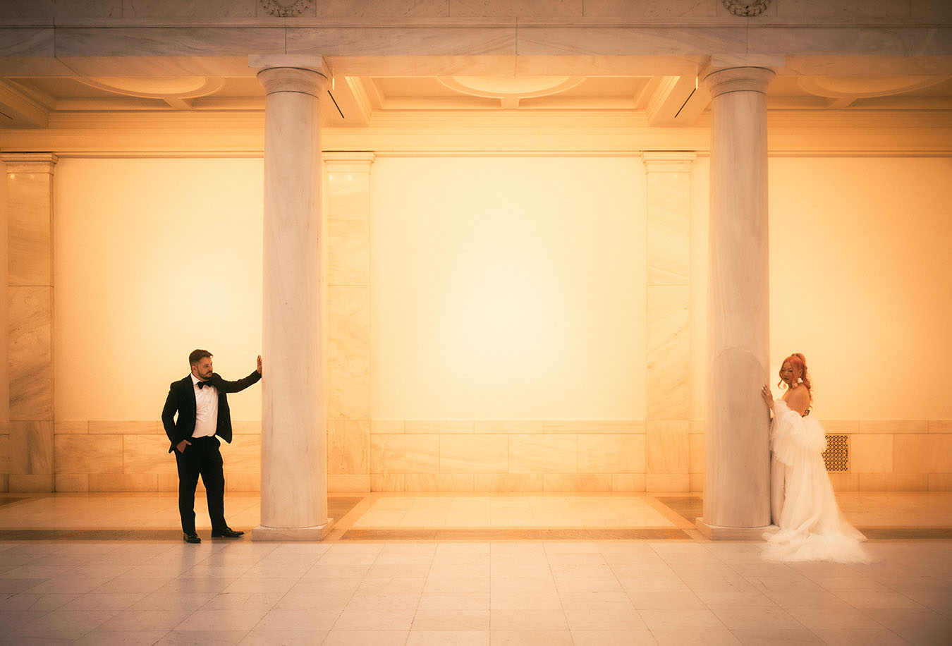 Bride and Groom at Carnegie museum of art Hall of Sculpture