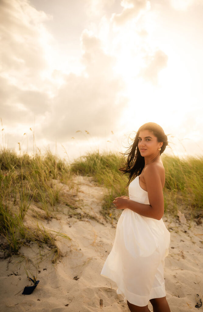 Bride to be wearing white dress