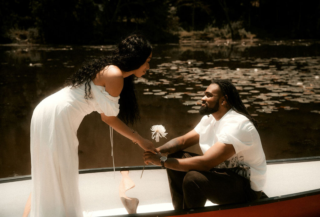 Couple in canoe at North Park Engagement