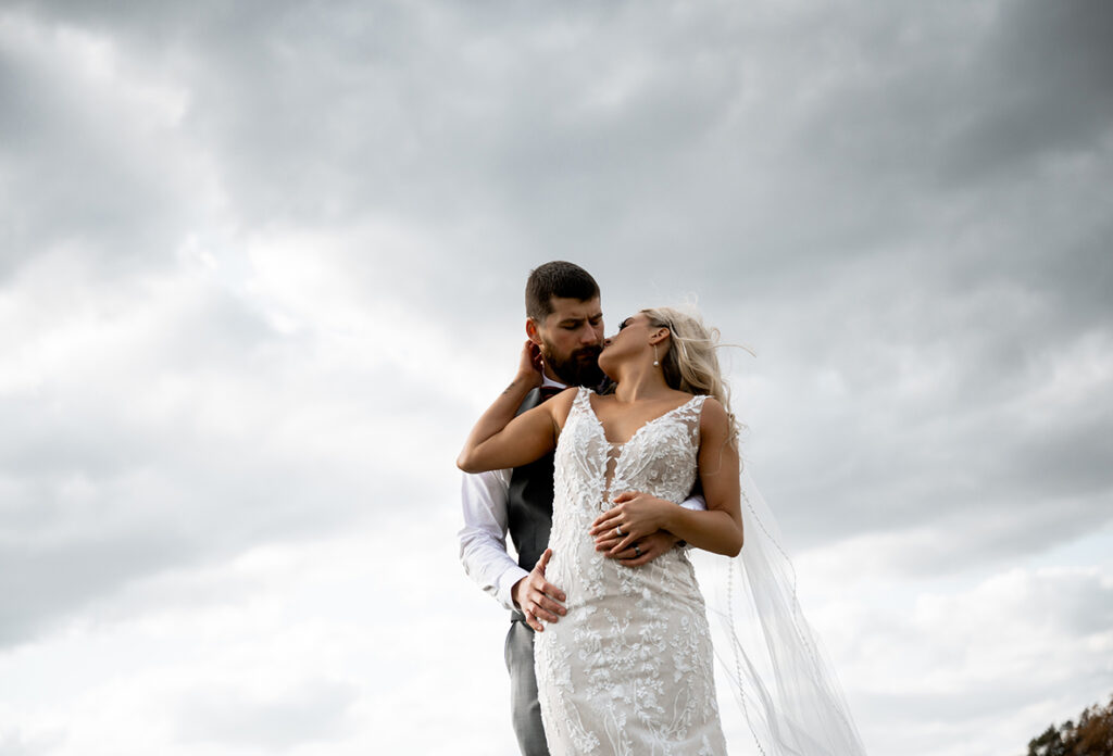 Bride and Groom Kissing in their fall wedding in Pittsburgh