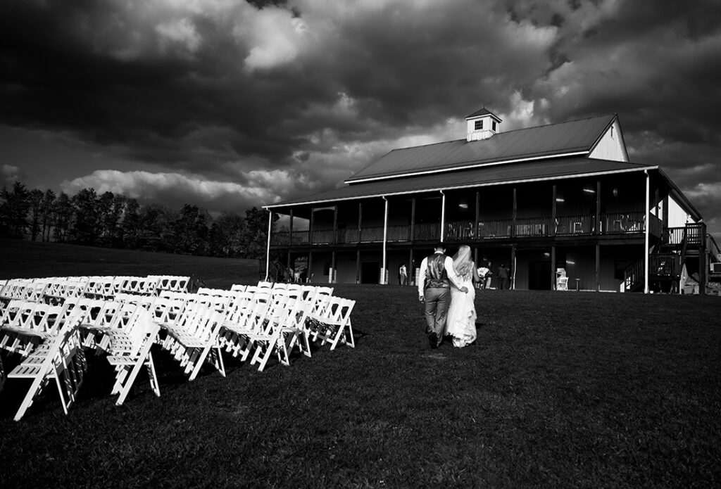 BW Bride and Groom Walking away after their ceremony in Pittsburgh