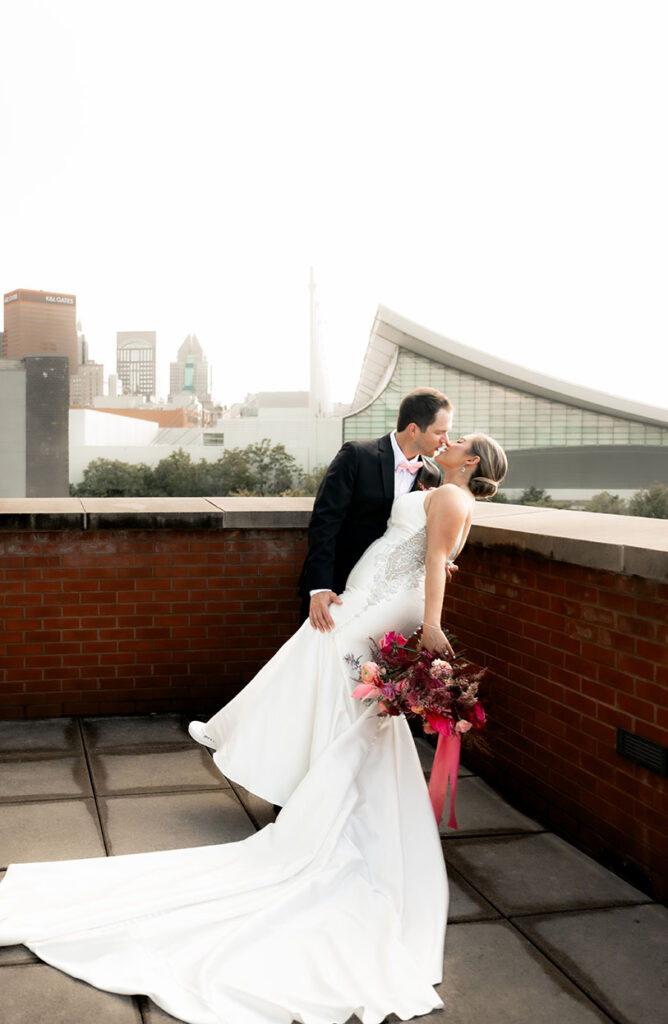 Bride and Groom kissing at their Heinz Wedding