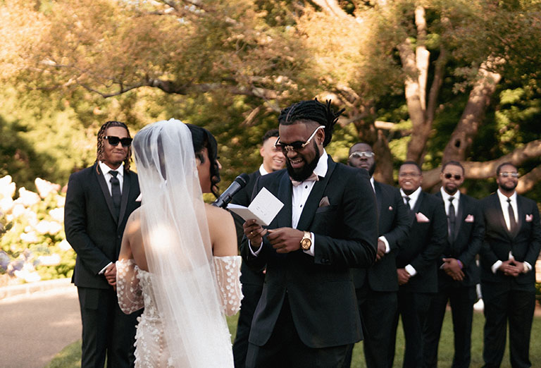 Groom reading vows at Phipps Conservatory Wedding