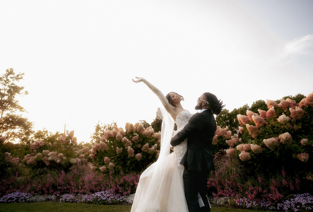 Bride and Groom embrace at Phipps Wedding