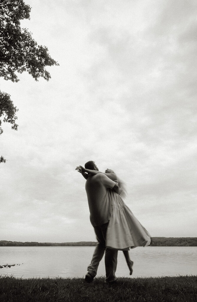 BW Romantic Engaged Couple Dance at Moraine State Park