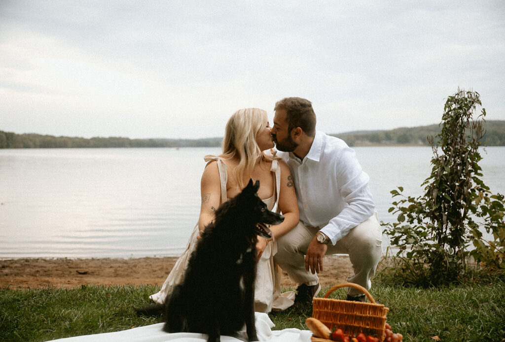 Engaged Couple with their dog at Moraine Park