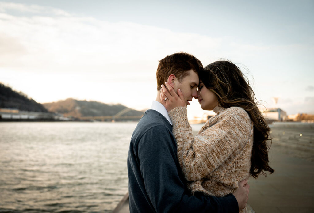 Couple in Point State Park during Engagement