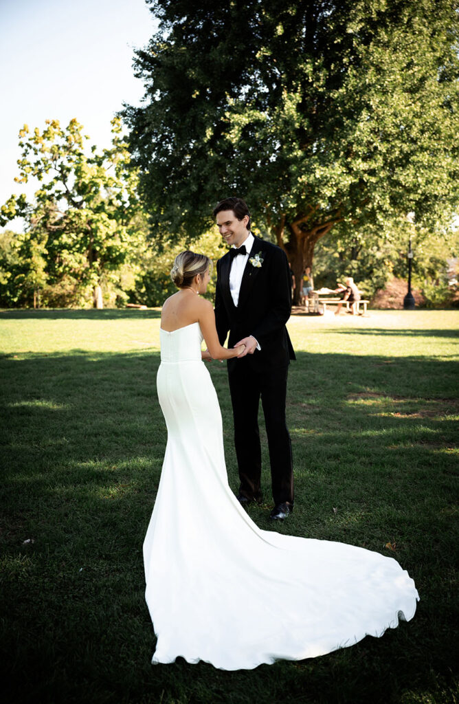 Bride and Groom First Look in Mellon Park in Pittsburgh