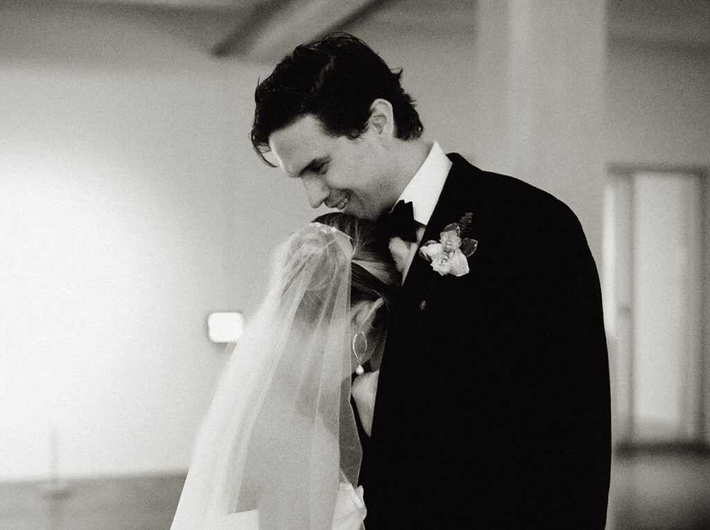 BW Bride and Groom laughing 