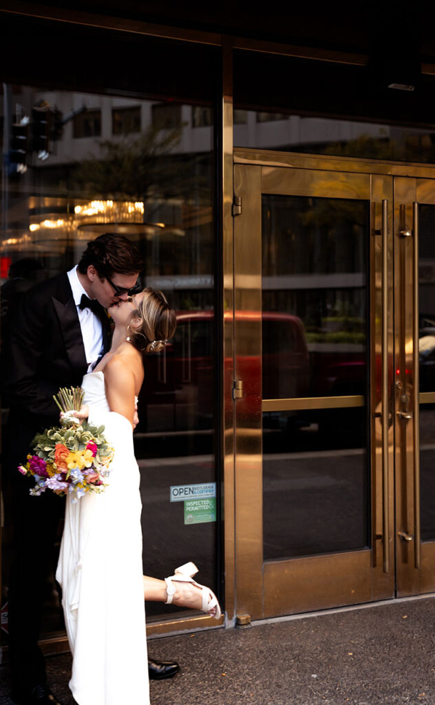 Bride and Groom walking in Downtown Pittsburgh