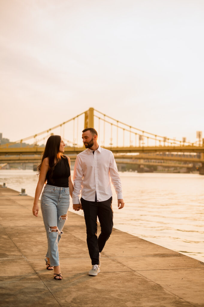 Riverwalk Couple Walking in Downtown Pittsburgh