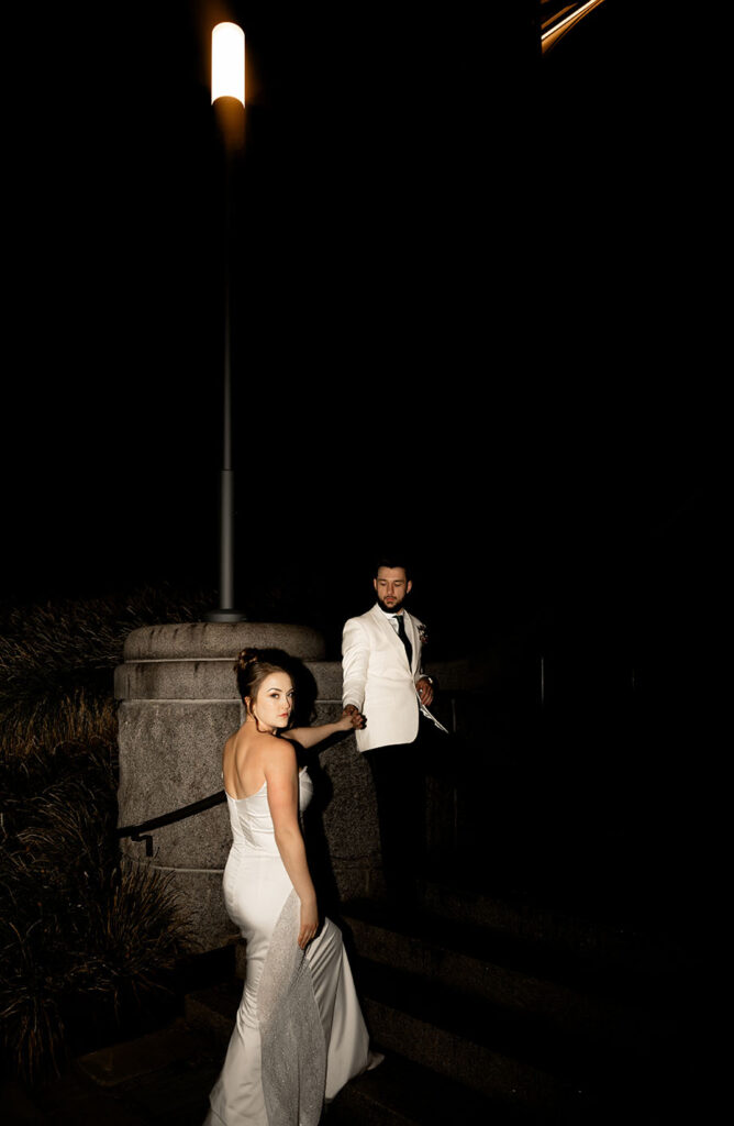 Bride and Groom at the Museum Lab Steps