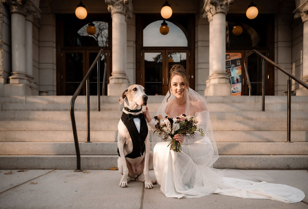 Bride and Groom with Dog at Pittsburgh Wedding