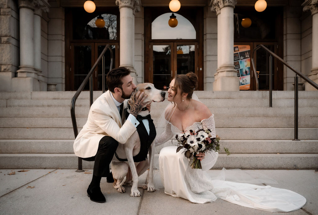 Bride and Groom with Dog at Pittsburgh Wedding