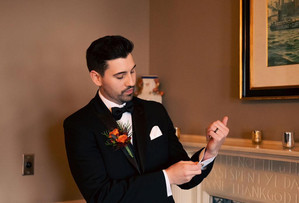 Groom Getting Ready at Shelby Club in Cleveland, OH